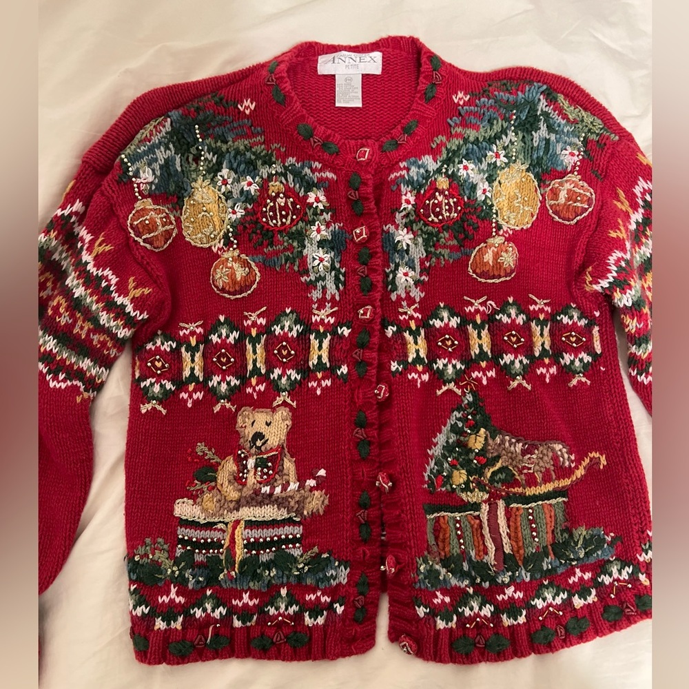 Vintage Annex Women’s Red Knit Christmas Cardigan